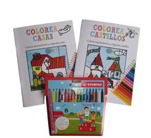Cargar imagen en el visor de la galería, Pack de dos libros para colorear Casas y Castillos con Rotuladores Stabilo