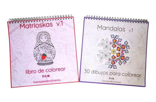 10 Libros para colorear Mandalas v.1 y Matriuskas v.1 - Mensajes de Colores