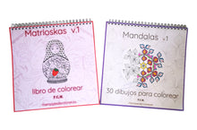 Cargar imagen en el visor de la galería, 2 Libros para colorear Mandalas v.1 y Matriuskas v.1 - Mensajes de Colores
