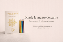Cargar imagen en el visor de la galería, Set Creativo de Mandalas con Lápices – cuaderno "Donde la mente descansa" a5

