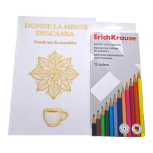 Cargar imagen en el visor de la galería, Set Creativo de Mandalas con Lápices – cuaderno "Donde la mente descansa" a5
