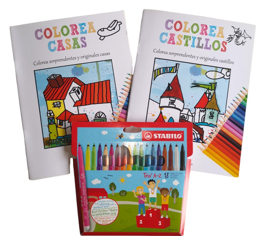 Pack de dos libros para colorear Casas y Castillos con Rotuladores Stabilo