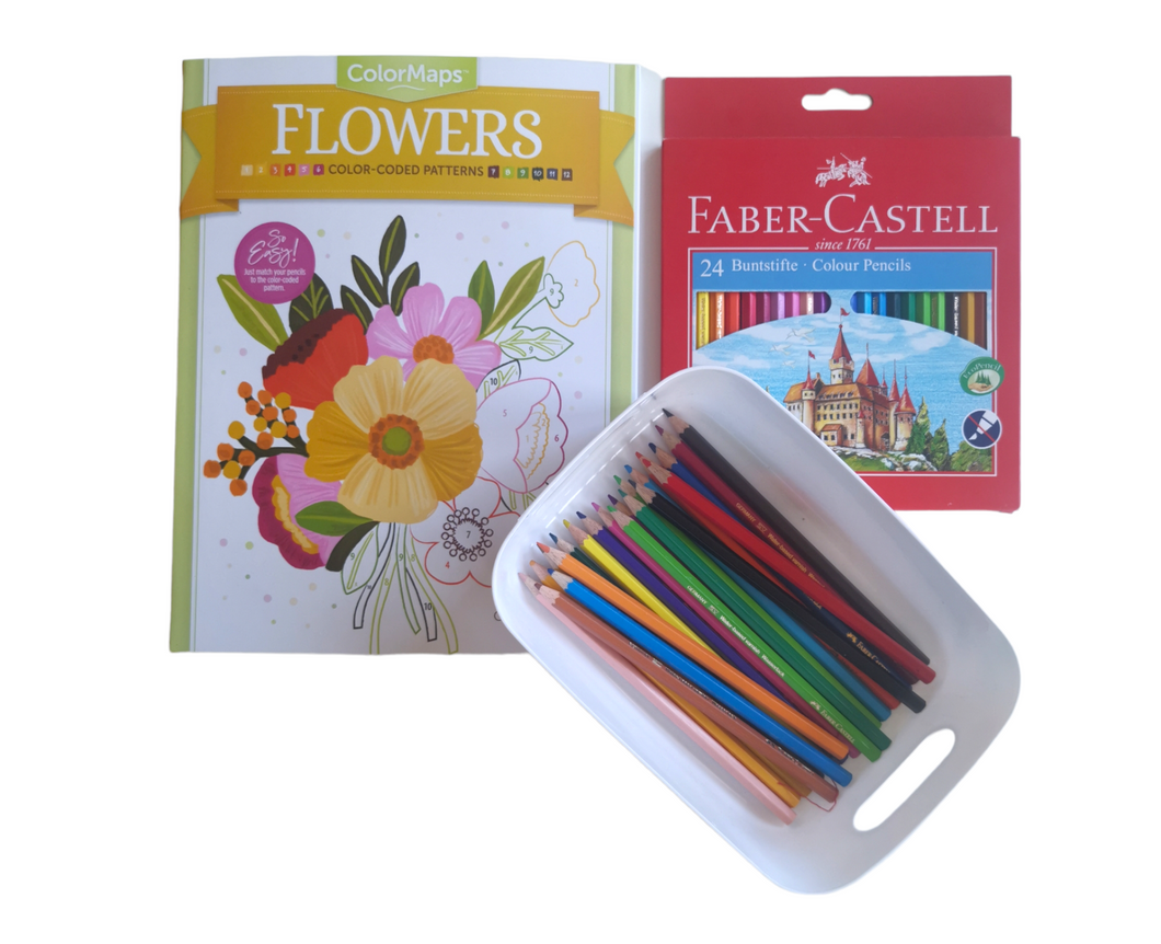 Pack libro de colorear por números de Colormaps  con 24 lápices de Faber Castell