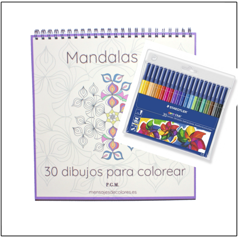 Pack : Libro de Colorear Mandalas v.1 y Rotuladores