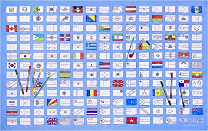 Mantel lavable para colorear banderas  de Naciones Unidas con diez  rotuladores