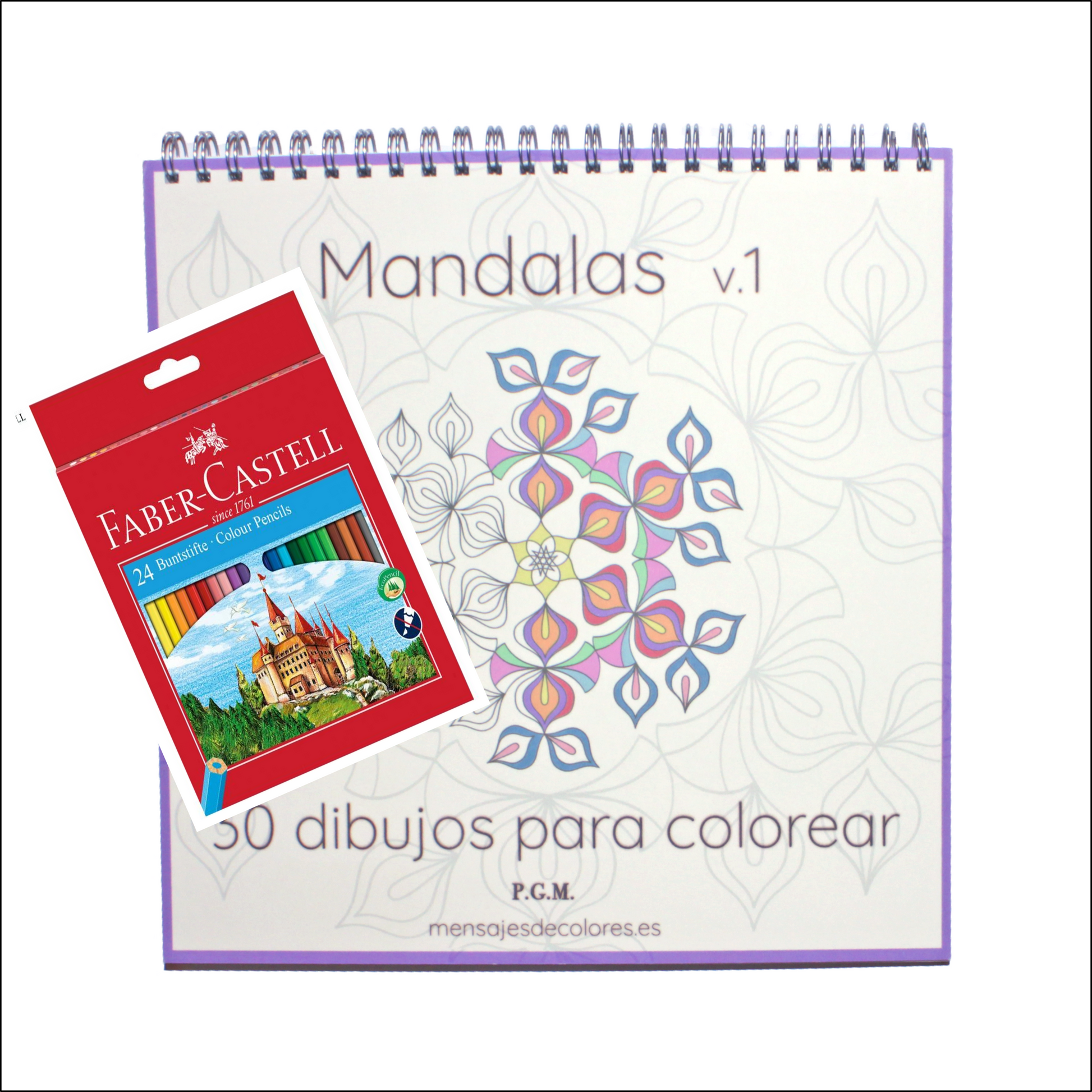 libro para colorear mandalas y lápices de colores