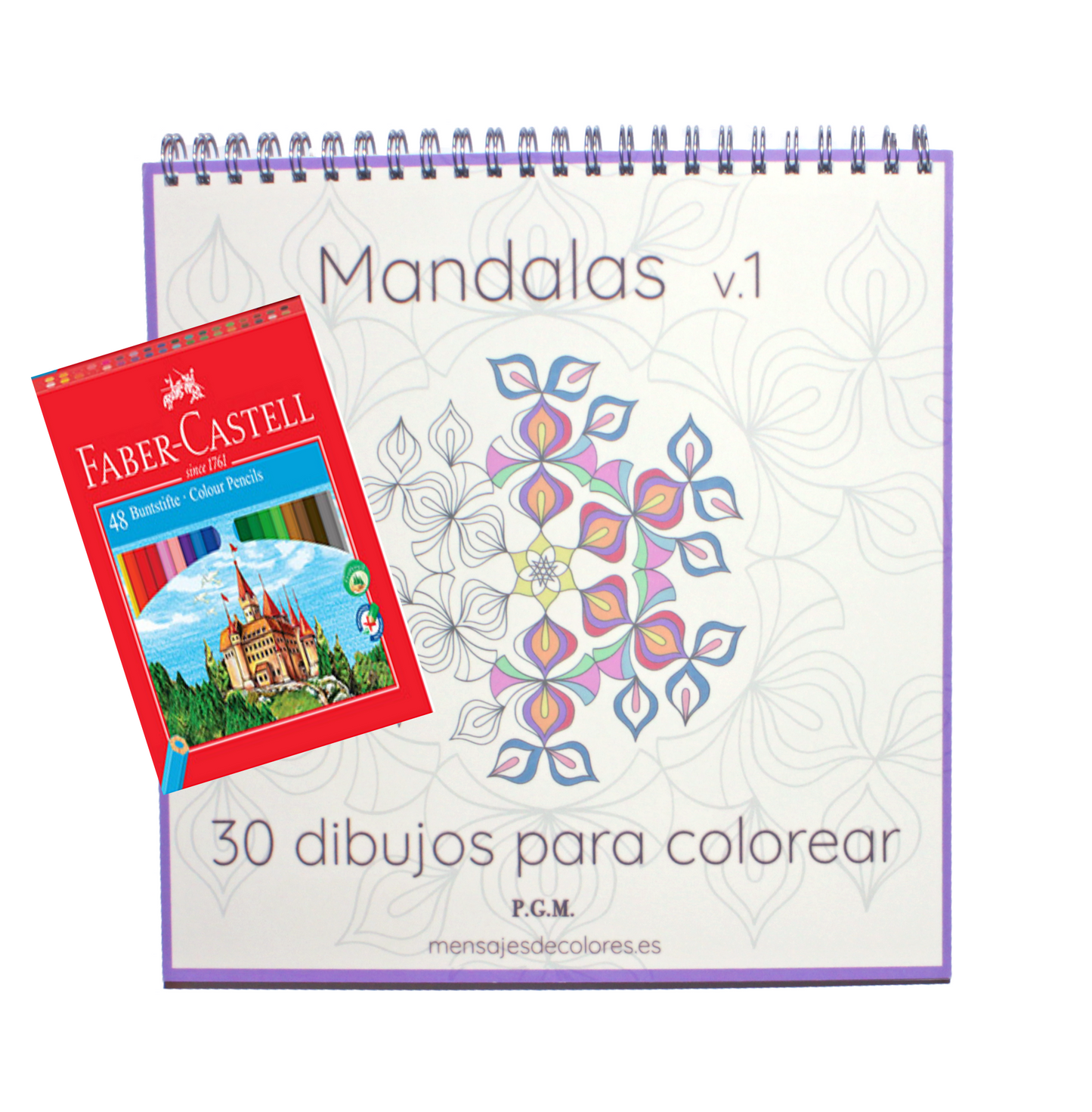 Pack de iniciación: Libro de Colorear Mandalas v.1 y lápices de colores  Faber Castell